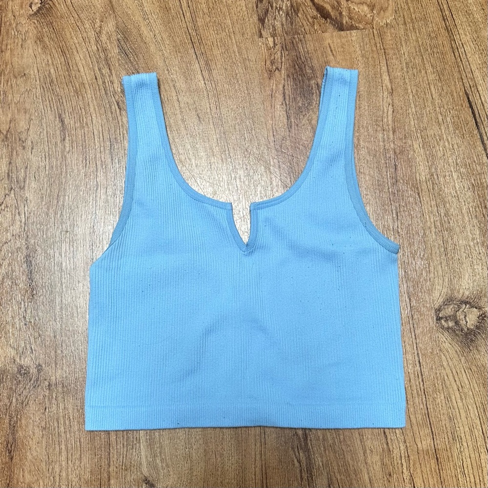 Anwnd Sky Blue Sleeveless Crop Tank Top